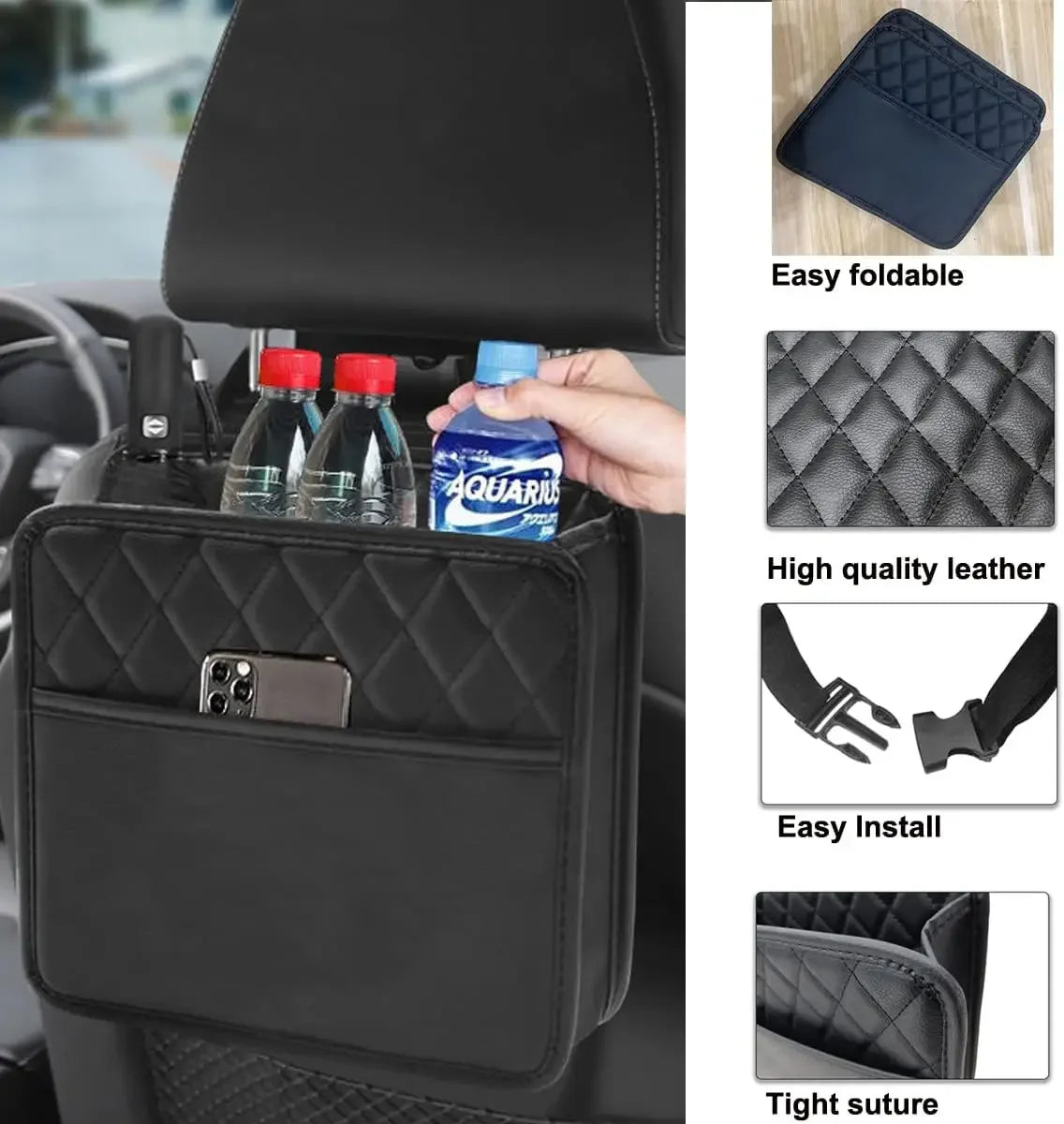 Car Organizer Multi-Functional Car Seat Storage Bag Waterproof Hanging Car Seat Organizer Garbage Bag Suitable for Most Car